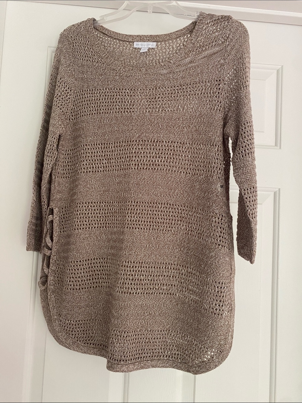 New York & Company Taupe Open-Knit Sweater - size Medium